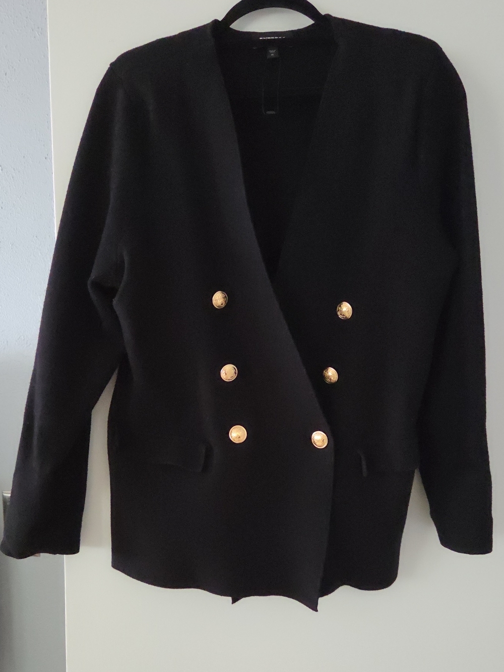 Express Knit Double Breasted Novelty Button Blazer Black